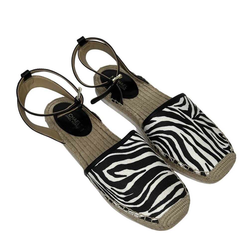 Michael Kors Lenny Zebra Print Espadrille Flats Ankle Strap Womens Size 7